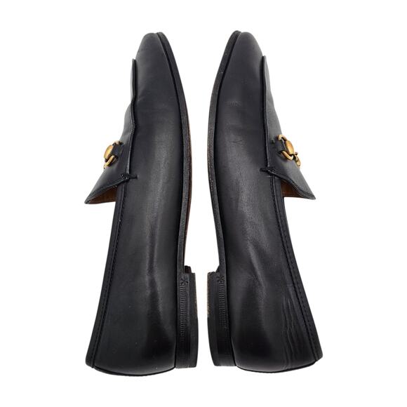 Gucci Jordaan Horsebit Slip On Flat Loafer Black Leather Gold Size 37 US 7 - Picture 9 of 12